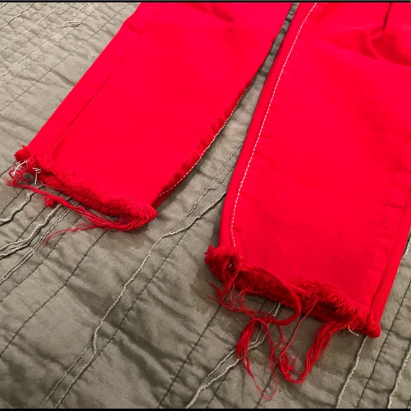 NWT Garage Retro High Waist Red Distressed jeans jeggings white stitching sz 5 - Picture 5 of 10